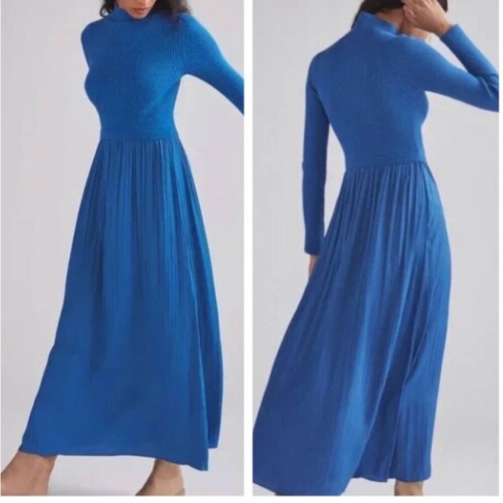 NWT Anthropologie Thea Twofer Maxi Sweater Dress Vibrant Blue Size M